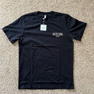 Moschino Swim Black T-Shirt with Leopard Print Logo Size Medium